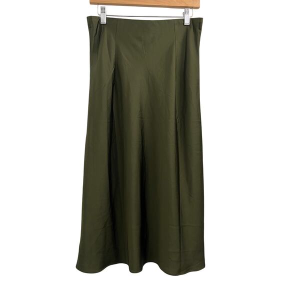 J. Crew Olive Midi Satin Slip Skirt size Small - Picture 1 of 5